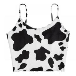 Women Summer Crop Top Spaghetti Strap Vest Cow Print Camis Sexy Backless Crop Tops Skinny Tanks Tops Clubwear Camis Vest New
