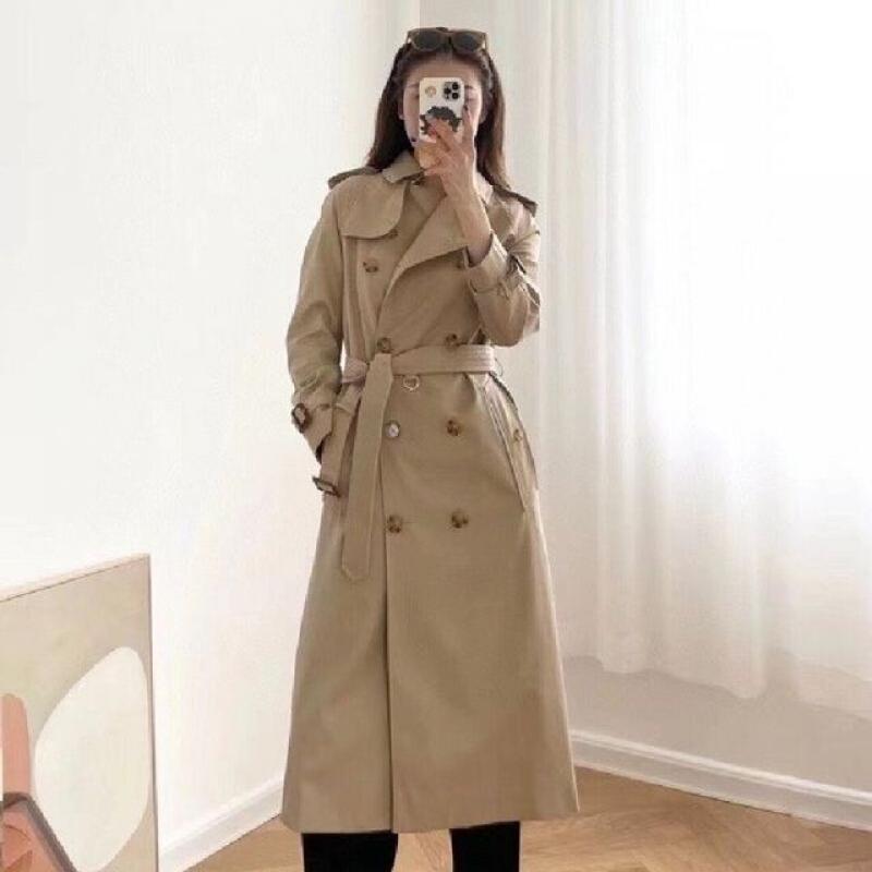 British long women's trench coat double breasted coat waterproof women's trench
