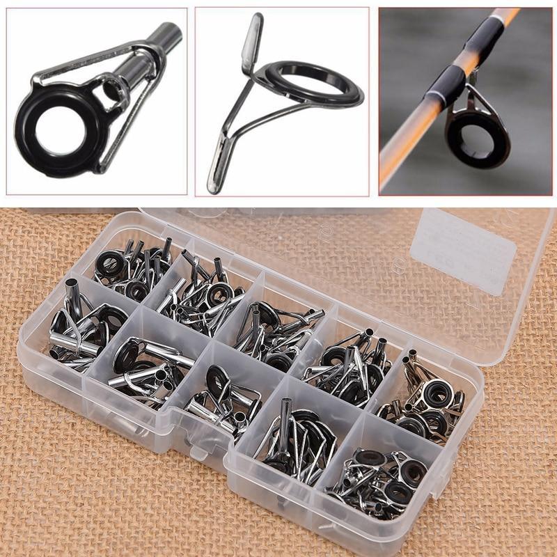 80pcs/box Mixed Sizes Fishing Pole Repair Kit Fishing Rod Guide Tip Line Rings Eyes Set  Fishing Tackle Box 1.5mm-3mm 8 Sizes