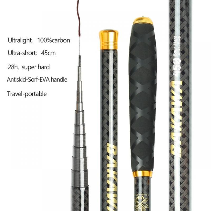 JOSBY Mini Hand Fishing Rod Telescopic Sea Saltwater Freshwater Carbon Fiber Casting Stream Pole River Lake Pesca 3.6M~7.2M