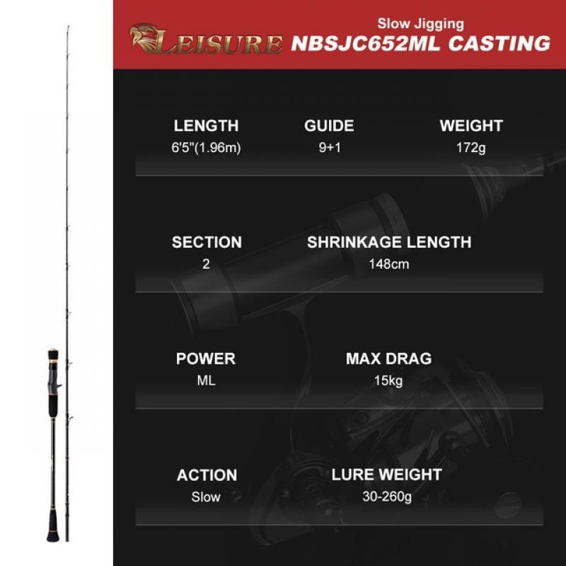 NOEBY Leisure Slow Jigging Fishing Rod 1.83m 1.96m Spinning Casting M ML Max Drag 17kg Lure Weight 30-350g for Sea Fishing Rods