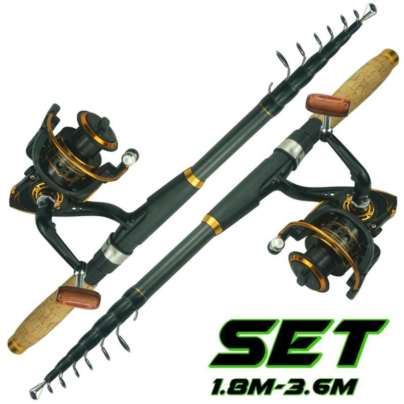 Fishing Rod and Reel Set 1.8m-3.6m Carbon Fiber Lure Rod and 12+1 BB 5.2:1 Gear Ratio Spinning Reel for Freshwater Saltwater