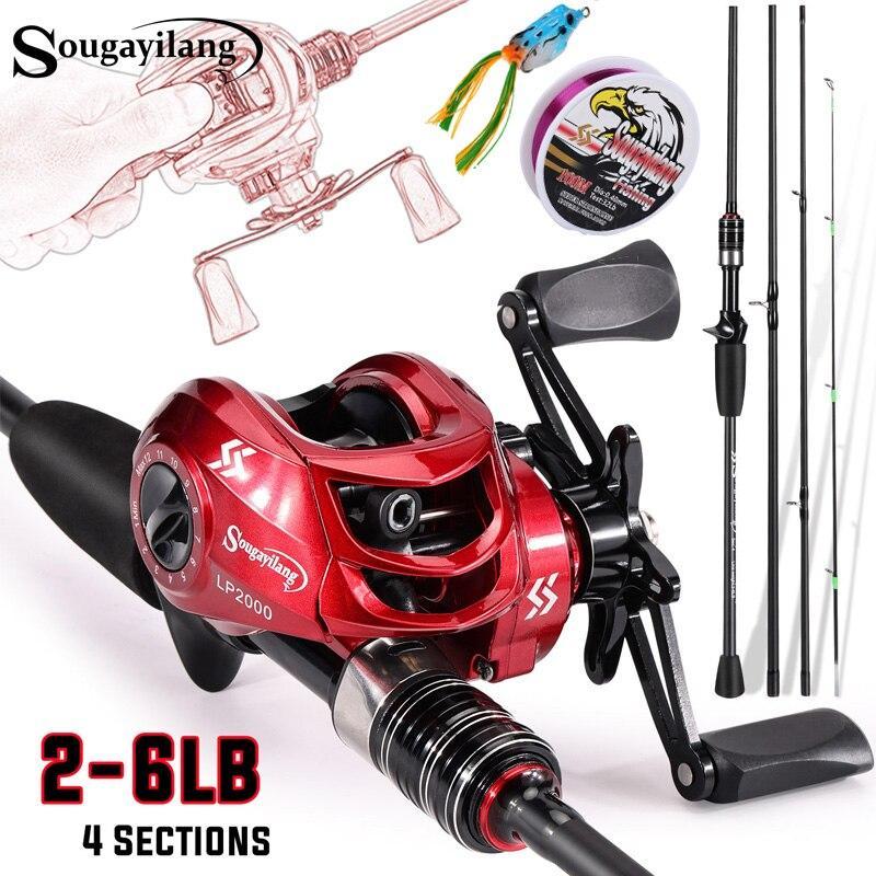 Sougayilang Fishing Rod and Reel Combo Set 2.1m Carbon Fiber Casting Rod and 7.2:1 Gear Ratio Baitcasting Fishing Reel Pesca