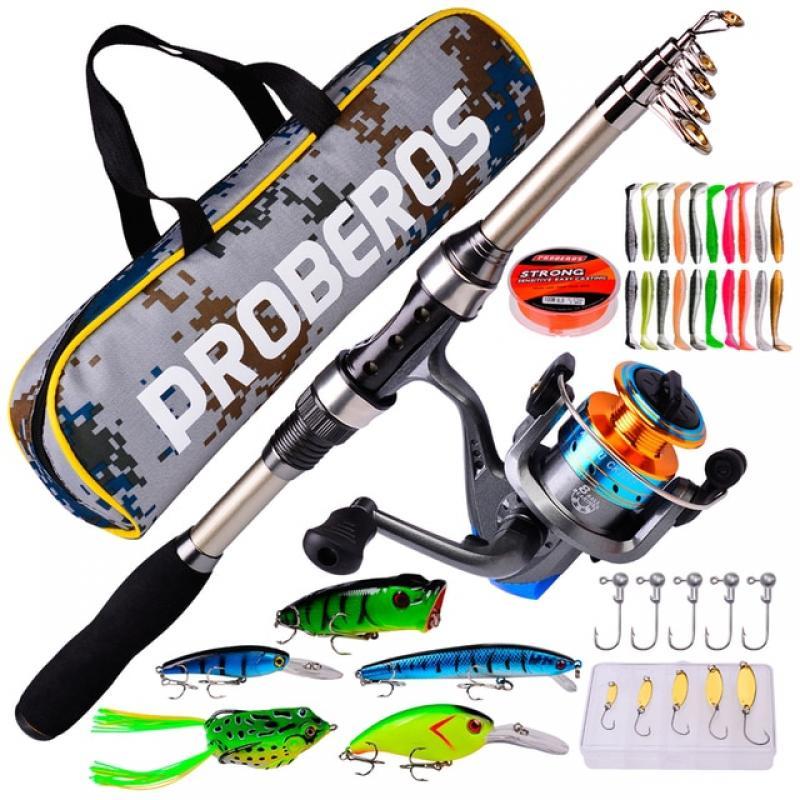Telescopic Fishing Sea Rod Spinning Reel Fishing Baits Hooks Saltwater Freshwater Professional Fishing Rod Lures Full Kits
