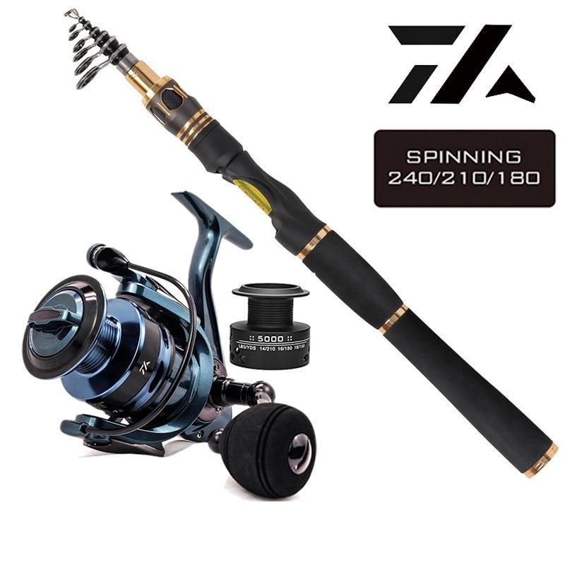 1.8M 2.1M 2.4M Carbon Fiber Telescopic Fishing Rod Pole With 14+1BB Metal Spinning Reel Fishing Rods and Reels Set