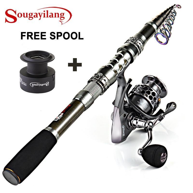 Sougayilang 1.8-3.3m Carbon Fiber Spinning Fishing Rod 13+1BB Fishing Reel Combo Telescopic Fishing Pole Spinning Reel Kit Pesca