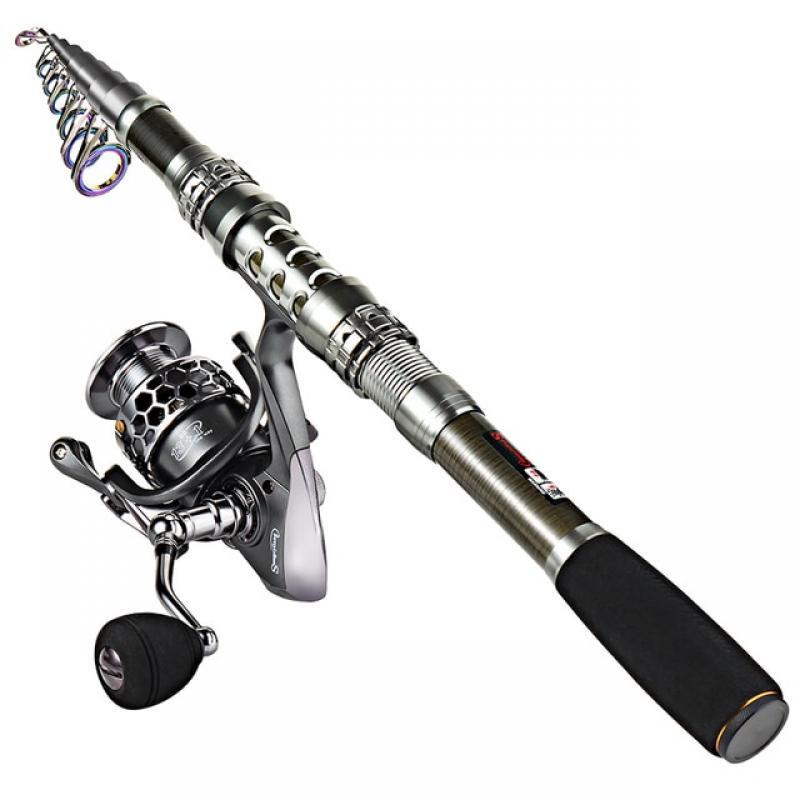Sougayilang Fishing Rod and Reel Combo Telescopic Fishing Rod Spinning Reel with Free Spool Fishing Hooks Lure Line Bag Full Kit