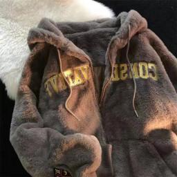 Plush Jacket Women Winter Imitation Rex Rabbit Fur Grass Mid-length Large Size Loose Thick Hooded Women Jacket 2022 Ins Hot Sale