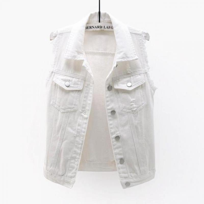 Solid Sleeveless Short Jean Coat Streetwear Female Women Single Breasted Denim Vest Autumn Winter Casual Turn-down Collar Pocket