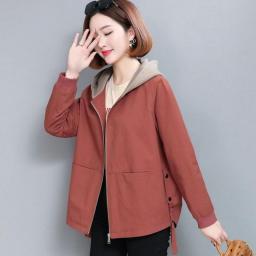 2023 Spring Summer Short Women Trench Hooded Loose Fashion Commute Generous Zipper Windbreaker Light Thin Little Chap Wind Coat