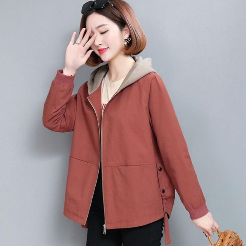 2023 Spring Summer Short Women Trench Hooded Loose Fashion Commute Generous Zipper Windbreaker Light Thin Little Chap Wind Coat