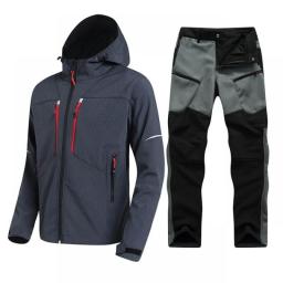 Tactical Cargo Suit Men SoftShell Waterproof Hoodies Outdoor Fishing Trekking Climbing Hunting Jacket And Pants With Fleece