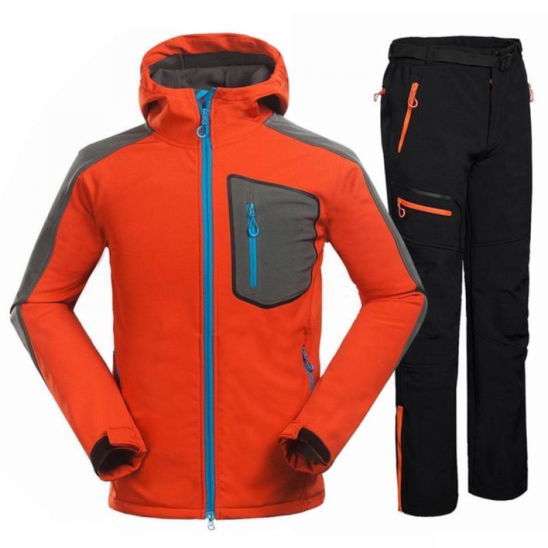 Men's Tactical Softshell Jacket Cargo Pants Waterproof Hiking Trekking Pants Outdoor Breathable Windbreaker Coat with Fleece