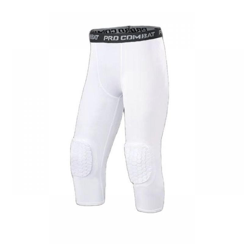 Men Compression Base Layer Tight Knee Pad Pants Running Cropped Trousers Yoga Sport Leggings Fitness Elastic Outdoor Gym Jogging