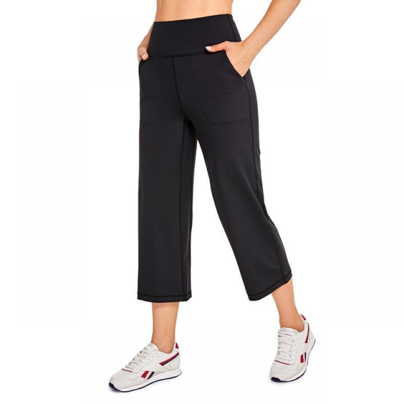 CRZ YOGA Women's Capri Stretchy Wide Leg Sweatpants with Pockets High Waist Lounge Pants - Naked Feeling Soft Inseam: 23 inches