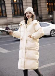 Women's Winter Knee Length Cotton Coat, Pure Black Fluffy Down Long Cotton Coat, 2022 Women's Thickened Warm Thick Winter Coat