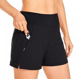 SYROKAN Women's Shorts Lightweight Hiking Travel Outdoor Quick-Dry Athletic Workout Shorts With Zip Pockets 4 Inches Short Pants