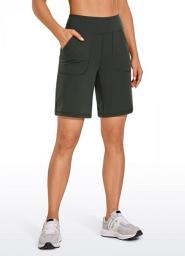 CRZ YOGA Women's Butterluxe Bermuda Long Shorts 9'' - Athletic High Waisted Workout Running Comfy Yoga Shorts Deep Pockets