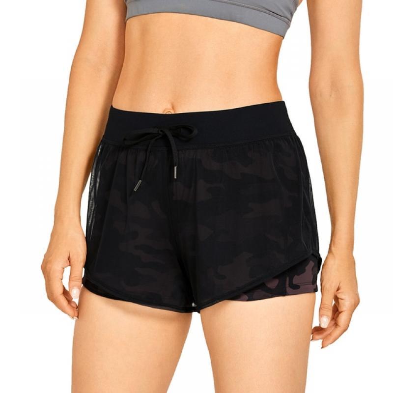 SYROKAN Women's Workout Running Shorts with Liner 2 in 1 Athletic Quick-dry Sports Shorts with Pocket 3 Inches