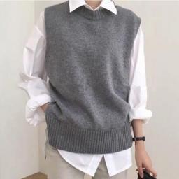 Women Oversized Loose Vest Female Knitted Sweater Women Jumper Ladies O-Neck Pullovers Waistcoat Pull Femme Female Outerwear