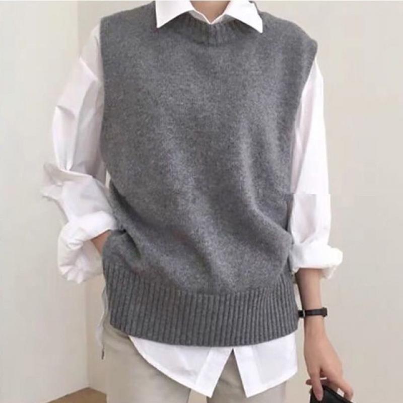 Women Oversized Loose Vest Female Knitted Sweater Women Jumper Ladies O-Neck Pullovers Waistcoat Pull Femme Female Outerwear