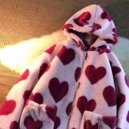 Winter High Street Harajuku Love Printed Rabbit Fur Padded Jacket Men And Women Hong Kong Style Student Hooded Cotton Jacket