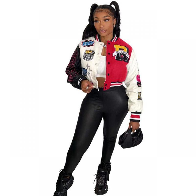 MUDAN 2023Letter B Baseball Women's Sportswear Single-button Jacket Sport Matching Jacket Fashion Sportswear
