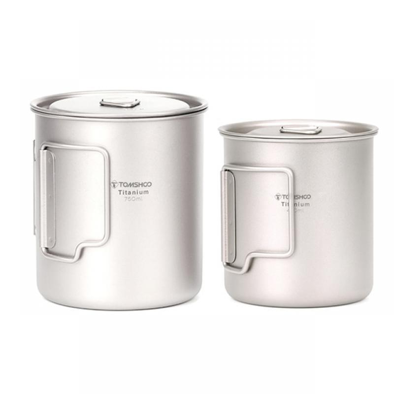 Tomshoo Ultralight Titanium Cup Portable Outdoor Camping Picnic Water Cup Mug with Foldable Handle 300/350/420/450/550/650/750ml