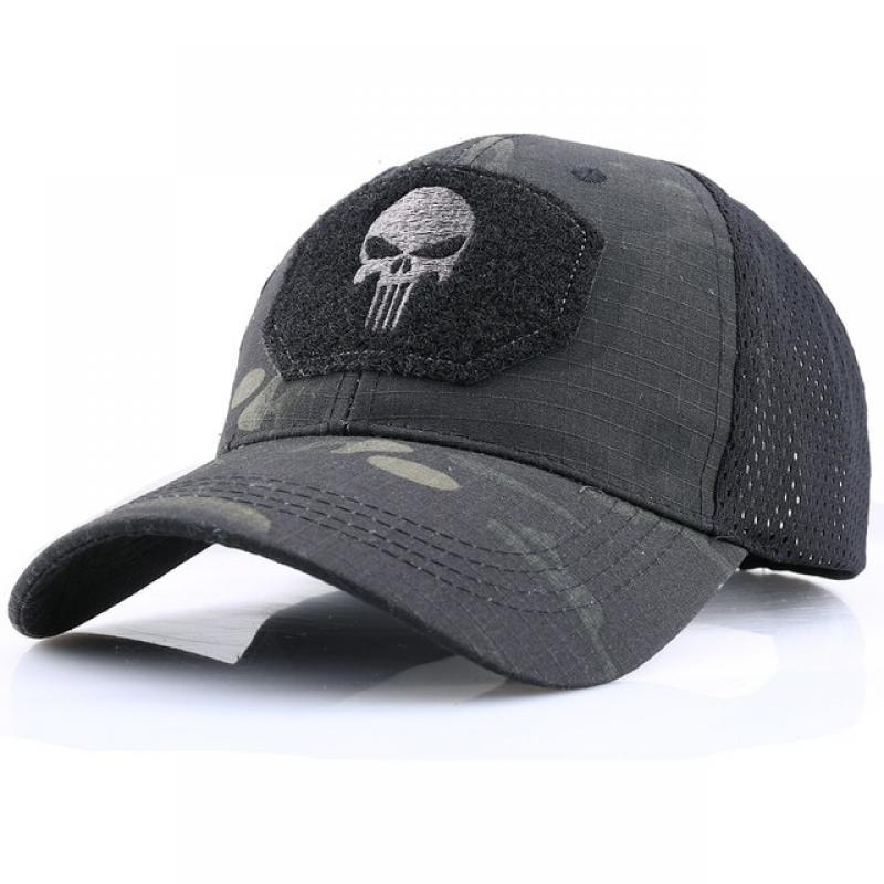 Summer Tactical Military Camouflage Baseball Mesh Skull Cap Adjustable Sunshade Hat Camping Hunting Hiking Breathable Caps Men