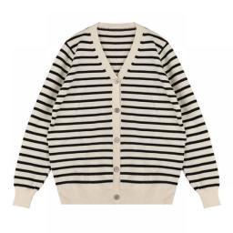 Black White Striped Knitted Cardigan Women Loose Sweater Ladies Coat Women Sweater Jacket Cashmere Cardigan Knitted Cardigan Top