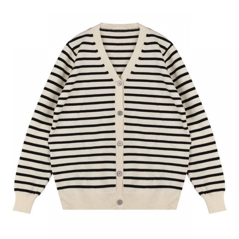 Black white striped knitted cardigan women loose sweater ladies coat Women sweater jacket cashmere cardigan knitted cardigan top