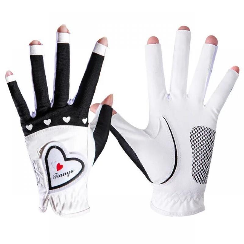 TYGJ Golf Ladies Gloves Open Fingers Palm Non-slip Particles Left and Right Hand Breathable Sun Protection Sports Golf Equipment