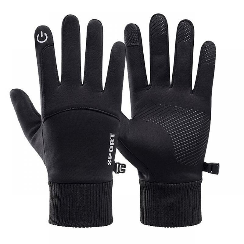 Black Winter Warm Full Fingers Waterproof Cycling Outdoor Sports Running Motorcycle Ski Touch Screen Fleece Gloves