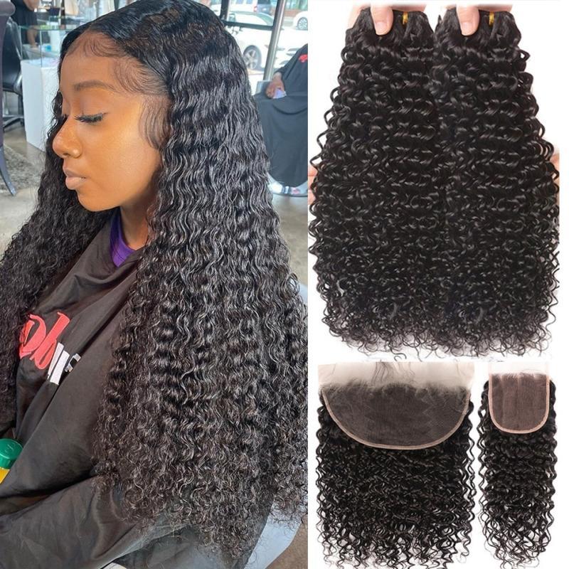 Peruvian Water Wave Bundles With Closure Virgin Hair Tape ins Natural Wave Hair Extension Remy Human Hair Bundels With Frontal
