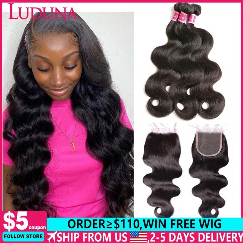 Luduna Body Wave Bundles With Closure Brazilian Hair Bundles With Closure Human Hair Closure With Bundle Remy Hair Extension