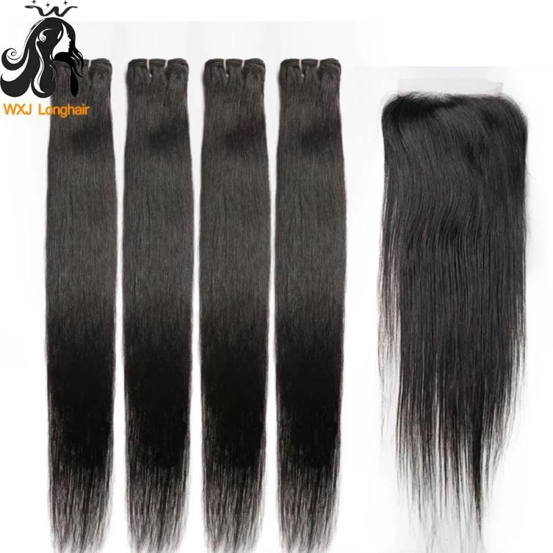 Straight Human Hair Bundles With Closure 4x4 HD Transparent Lace Closure for Women 28 30 Inch Human Hair Extension With Closure