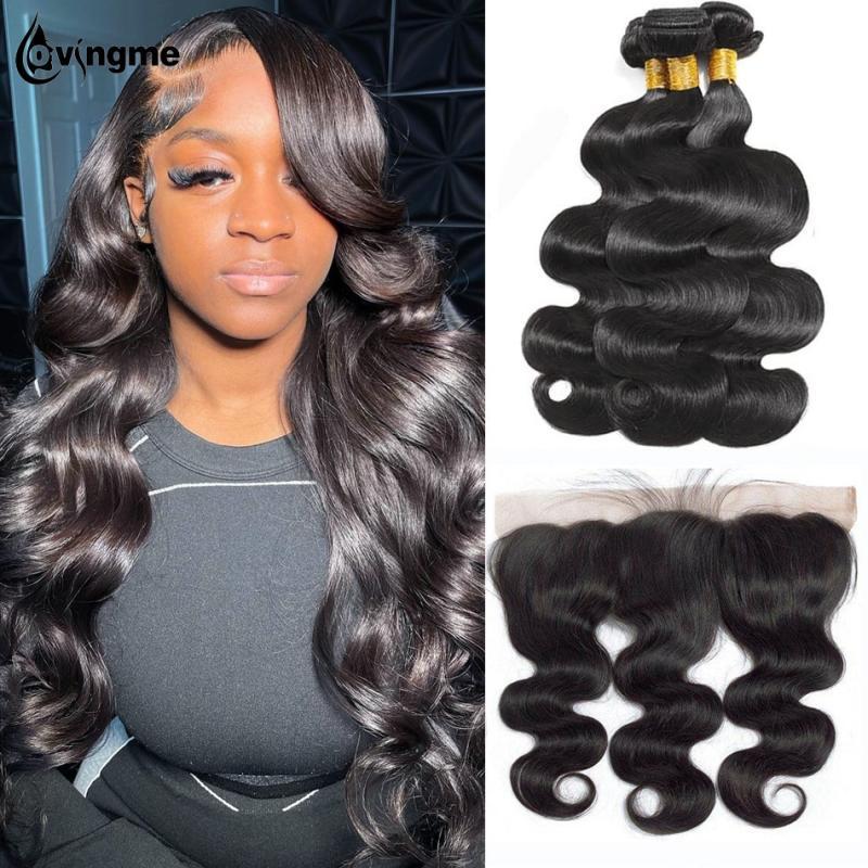 Human Hair Bundles With Frontal Brazilian Body Wave Bundles With 13x4 Frontal Human Hair Weave Extensions 3 Bundles Remy Hair