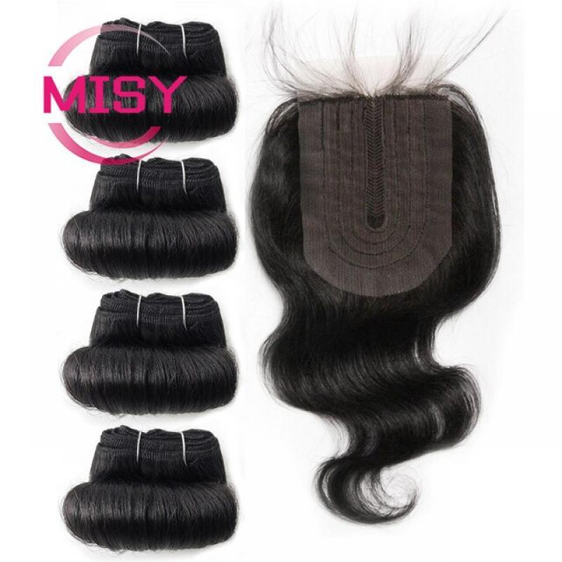 Short Curly Human Hair Bundles With Closure Brazilian Natural Hair Bundles With Closure 4x1 T Part Closure Non-Remy Human Hair