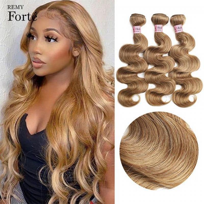 Honey Blonde Bundles Body Wave Human Hair Bundles Brazilian Remy Hair Weave #27 Colored 1/3/4 Bundles Hair Extensions 8