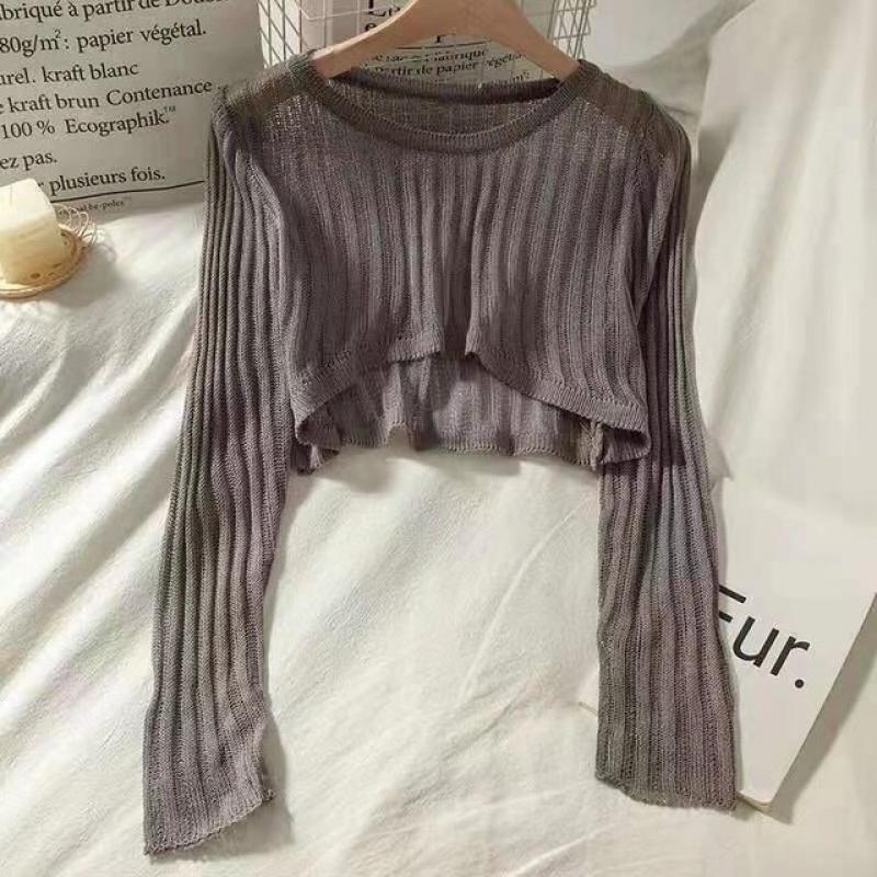 Summer Women See-through Long-sleeved Sunscreen Tshirt Long Sleeve Streetwear  Autumn Tee Tops Black Sweaters