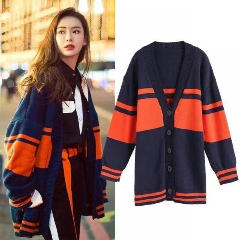 Christmas Sweater Women Clothes Fashion Color Contrast Round Neck Sweaters Pullover Loose Couple Knitted Coat Long Sleeve Top