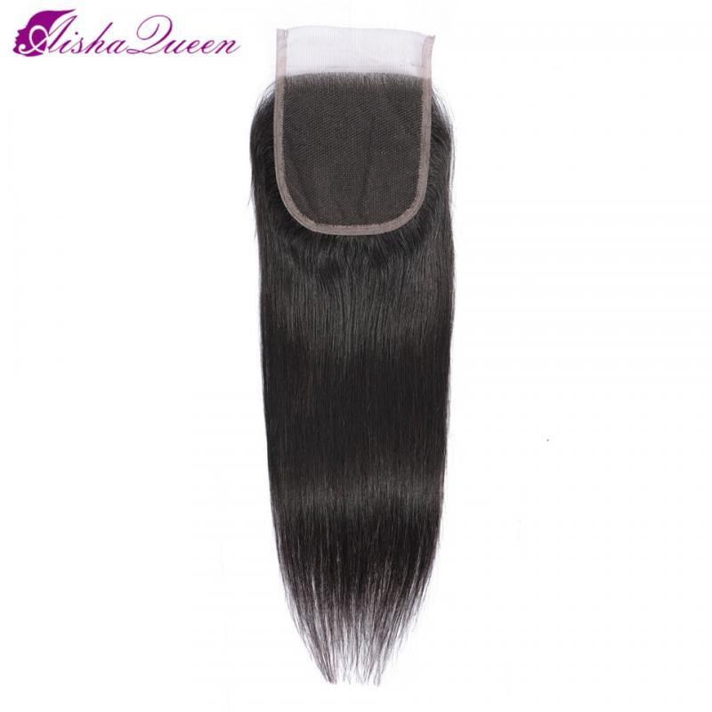 Aisha Queen Hair Brazilian Straight Hair Closure Free Part Swiss Lace Closure Natural Color Non-Remy Hair Weave