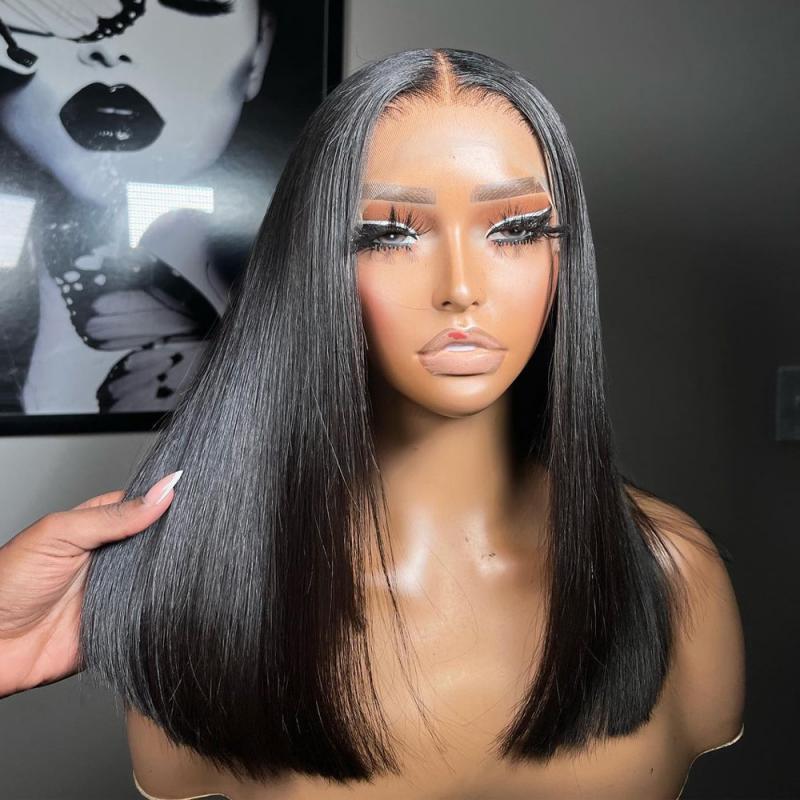 Short Bob Wig 13x4 Transparent Lace Frontal Wig Brazilian Straight Human Hair Wigs Remy Hair 5x5 Lace Closure Wig 180% Density