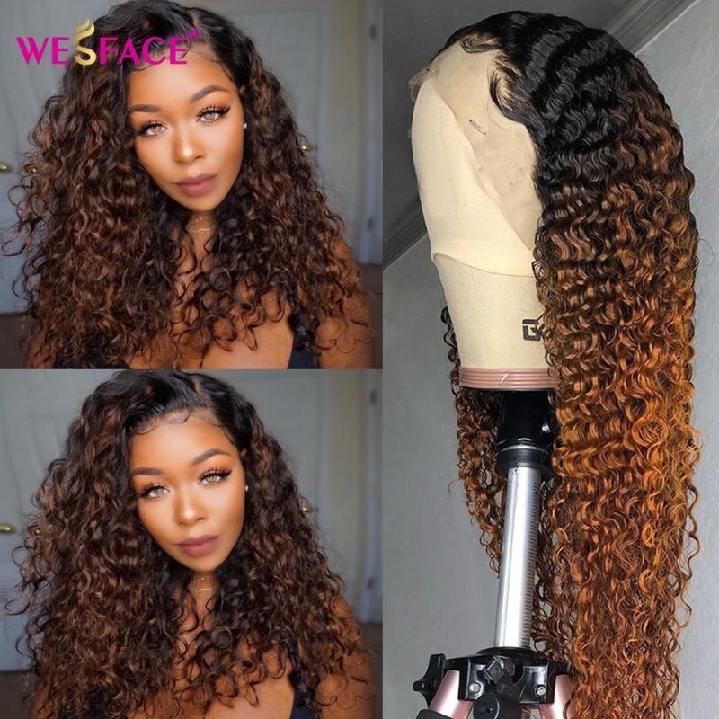 Brown Ombre Human Hair Wigs 13x4 Curly Lace Front Human Hair Wigs for Black Women Brazilian Lace Part Curly wigs Remy hair 150%