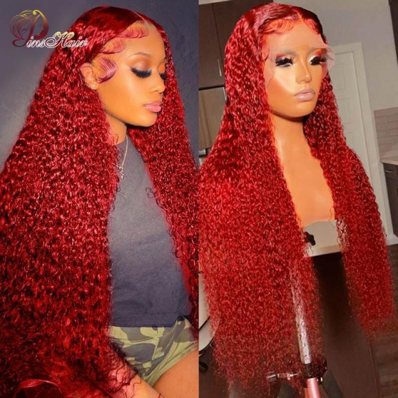 99J Red Lace Front Human Hair Wigs Deep Curly Frontal Wig Human Hair For Women Transparent Lace Front Wig Colored Curly Red Wig