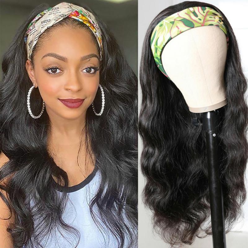 Glueless Headband Wig Human Hair 180 Density Body Wave Human Hair Wig Brazilian Full Machine Made Scarf Wig For Women Wholesale
