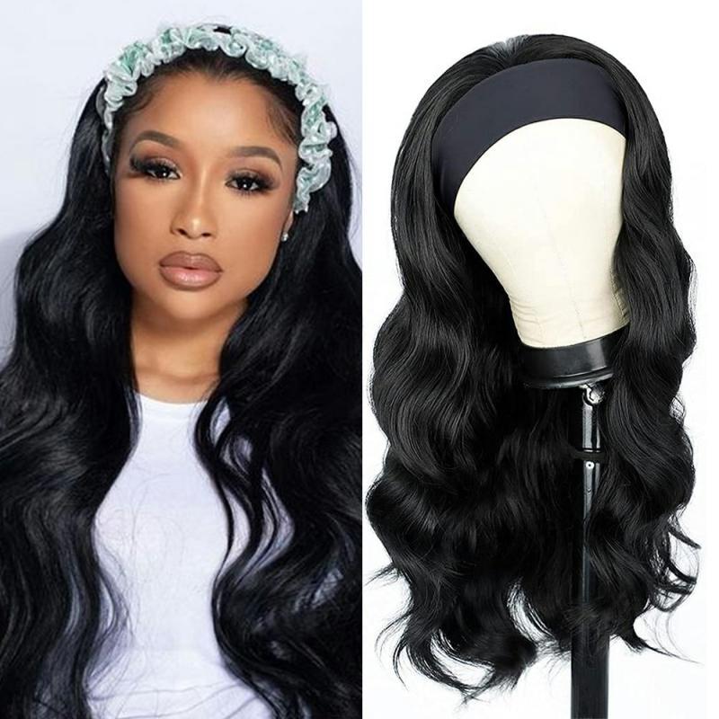 Headband Wig Body Wave Human Hair Wigs With Adjustable Scarf 12A Brazilian Remy Women's Full Machine Made Headband Wig Glueless