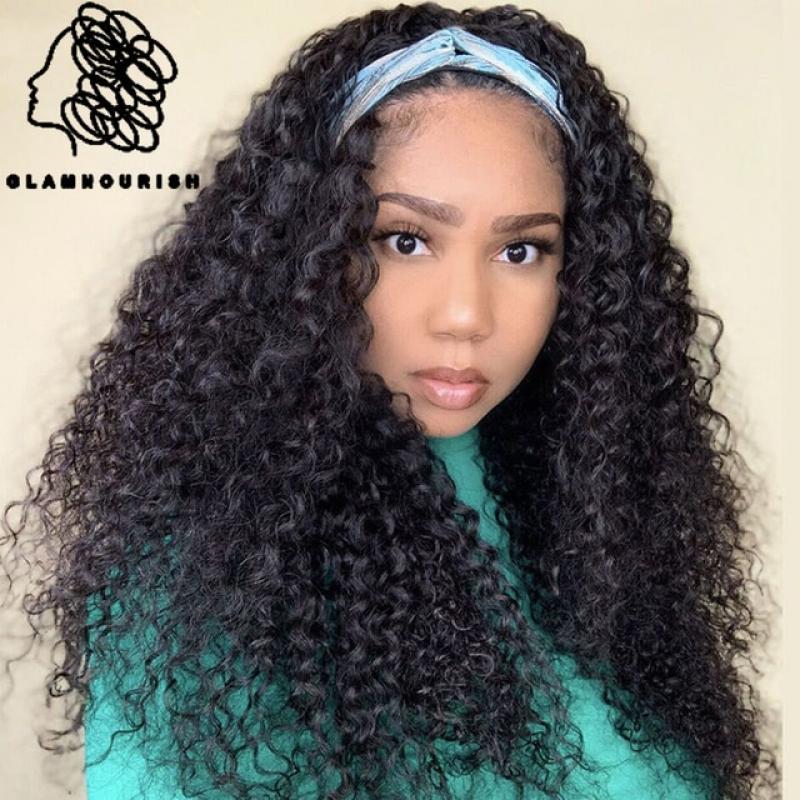 Brazilian Kinky Curly Headband Wigs Human Hair  For Women Brazilian Water Water Headband Wig Remy Hair Scarf With Headband