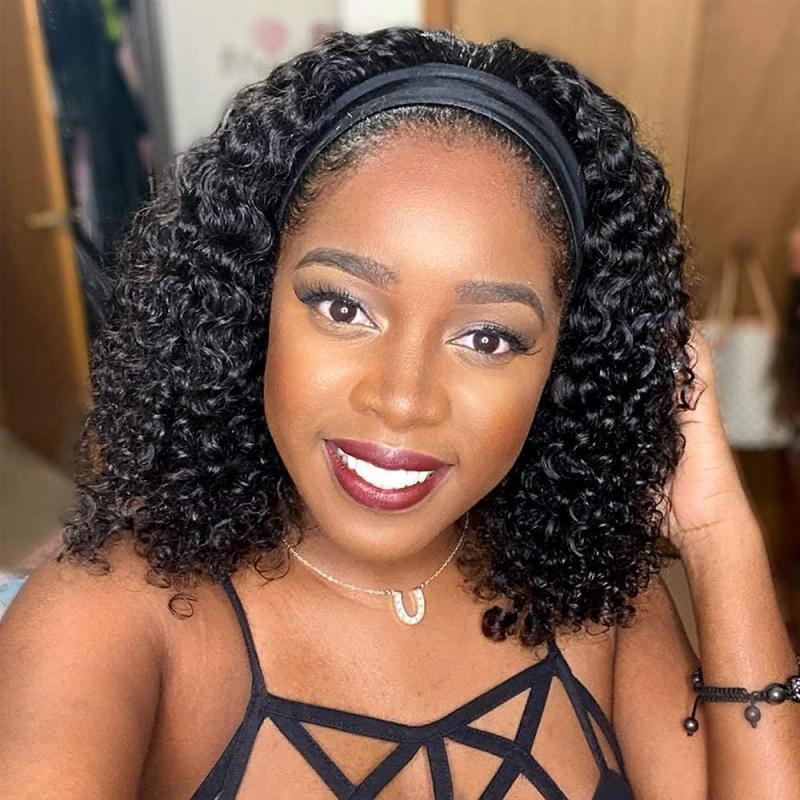 Jerry Curly Headband Wig Natural Color 180% Remy Malaysian Glueless Human Hair Wigs For Black Women Beginner Friendly 12-28inch