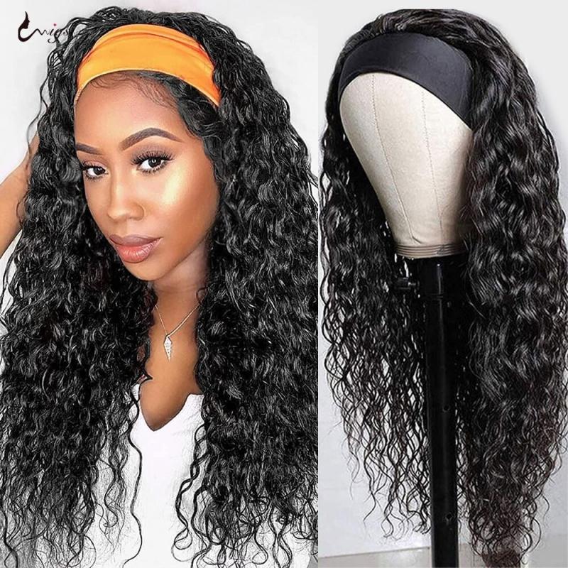 Uwigs 250 Density Headband Wig Human Hair Glueless Full Machine Made Deep Wave Human Hair Wig Brazilian Remy Scarf Wig For Women